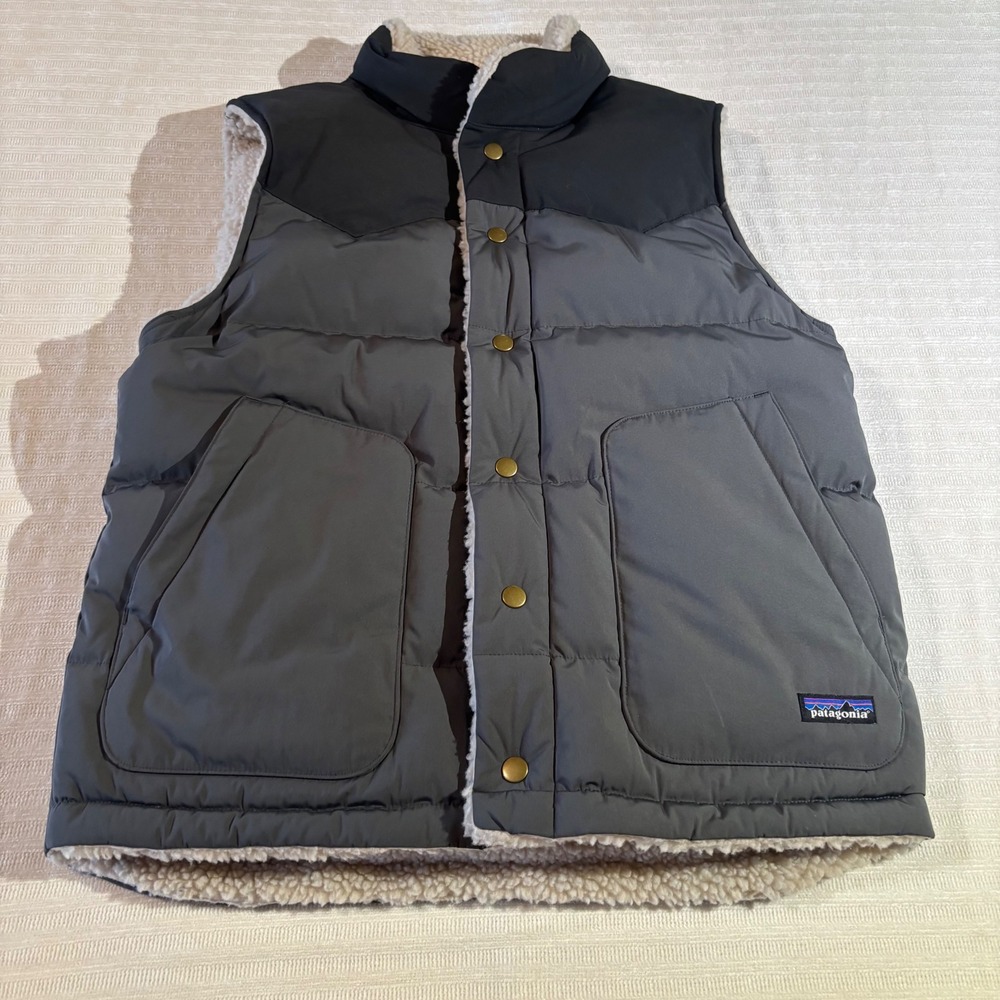 Patagonia Bivy Down Vest Forge Grey Fleece Lined Puffer STY27588 FA21 Mens M